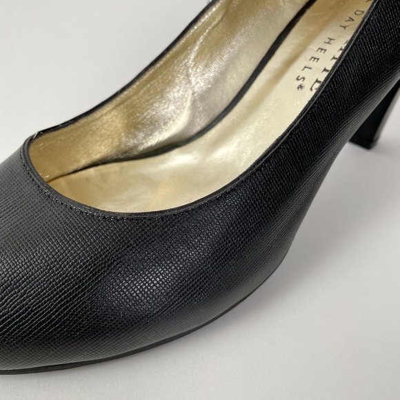 Ron White All Day Heels Black Leather Peeptoe Peep Toe Pumps, Size 39 (8.5) - Picture 8 of 10
